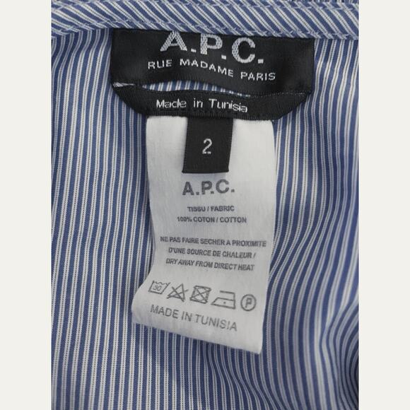 A.P.C. Blouse Light Blue White Ruffle Women’s Sz 2 Lagenlook Boho Rue Madame Top - Picture 7 of 8